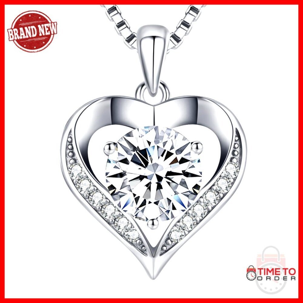 1 Carat Moissanite Heart Pendant Necklace, Sterling Silver, I LOVE YOU Engraved